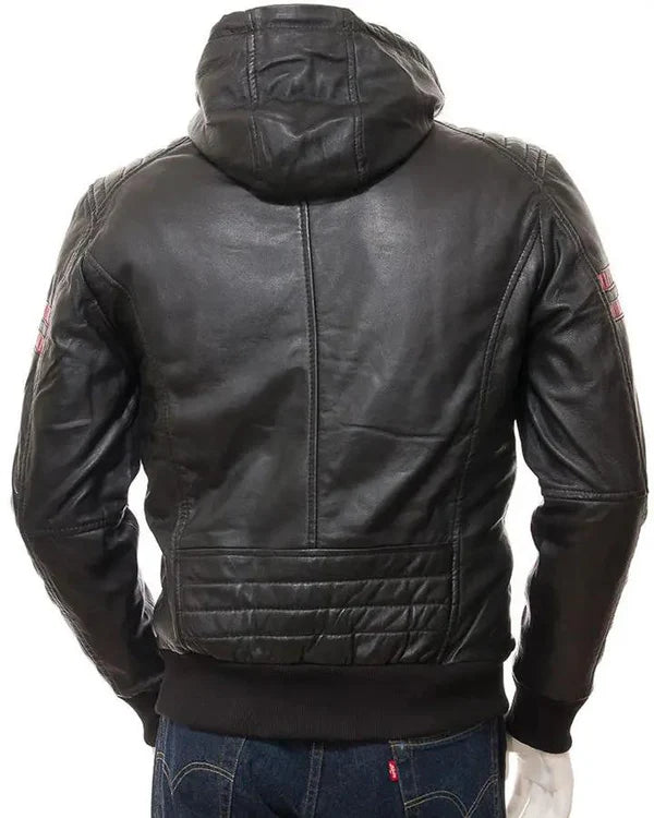 Men's Genuine Lambskin Real Hooded Leather Jacket RXMJ0013