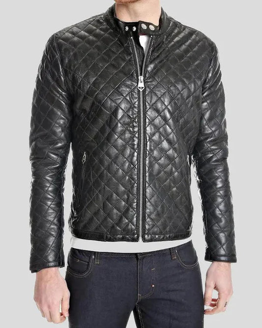 Men's Genuine Lambskin Real Quilted Leather Jacket RXMJ0014