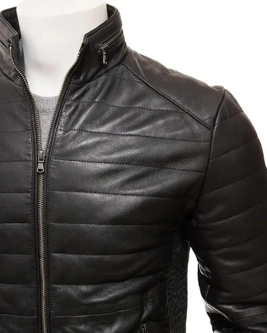 Men's Genuine Lambskin Real Quilted Leather Jacket RXMJ0015