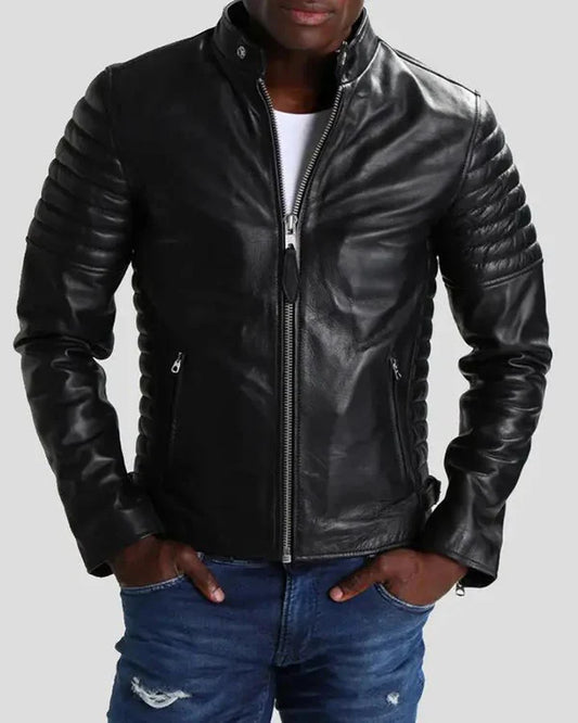 Men's Genuine Lambskin Real Quilted Leather Jacket RXMJ0016