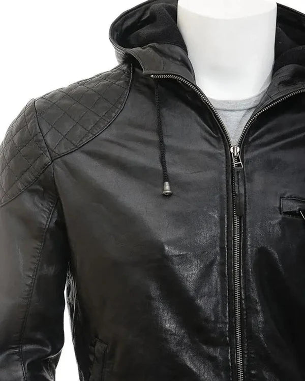 Men's Genuine Lambskin Real Hooded Leather Jacket RXMJ0017