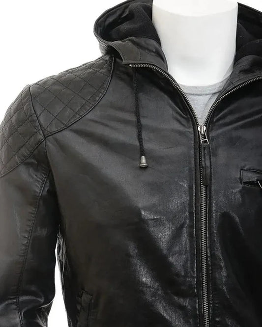 Men's Genuine Lambskin Real Hooded Leather Jacket RXMJ0017