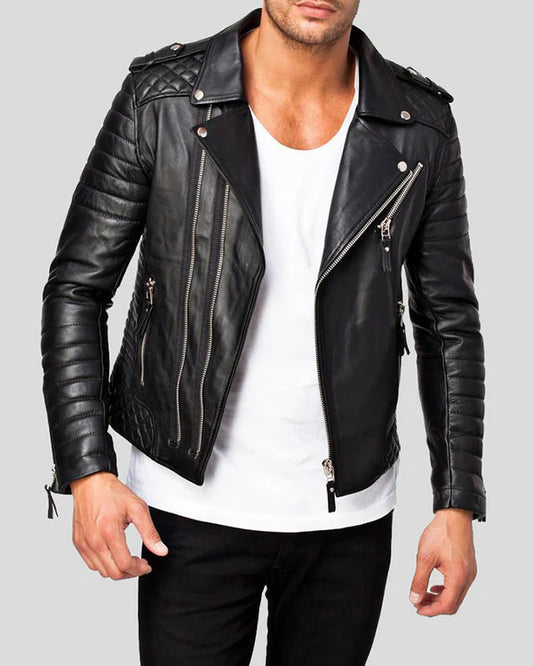 Veste de motard matelassée en cuir véritable d'agneau véritable pour homme RXMJ003 