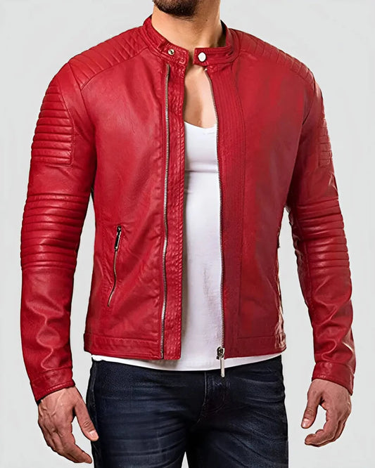 Men's Genuine Lambskin Red Real Leather Jacket RXMJ005