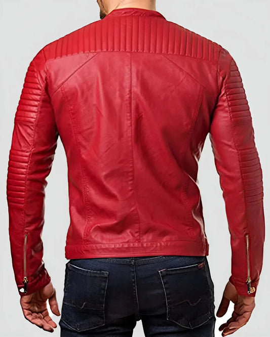 Men's Genuine Lambskin Red Real Leather Jacket RXMJ005