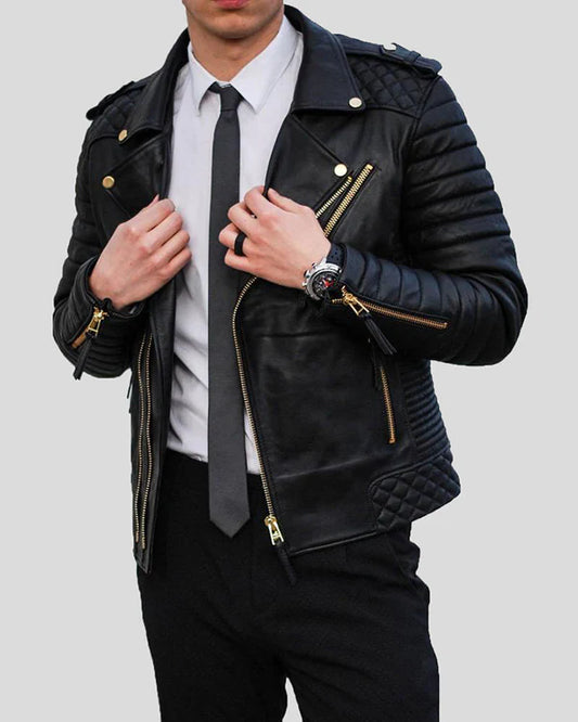 Men's Genuine Lambskin Quilted Real Leather Jacket RXMJ006